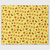 エレガントレトロイエロークリスマスラッピング紙 ラッピングペーパー (フラット)