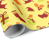 エレガントレトロイエロークリスマスラッピング紙 ラッピングペーパー (ロールコーナー)