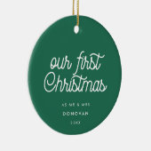 エレガントレトログリーン私たちの初めてのクリスマス写真 セラミックオーナメント (右)