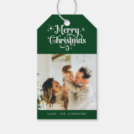 エレガントレトロシンプルグリーンメリークリスマスフォト ギフトタグ