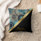 エレガントレトロティール(緑がかった色)ブラック金ゴールドパーソナライズされた クッション (ブランケット)