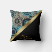 エレガントレトロティール(緑がかった色)ブラック金ゴールドパーソナライズされた クッション (裏面)