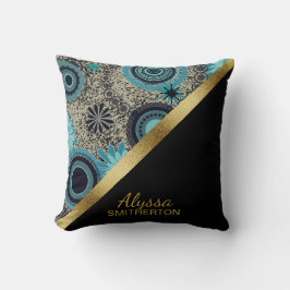 エレガントレトロティール（緑がかった色）ブラック金ゴールドパーソナライズされた クッション