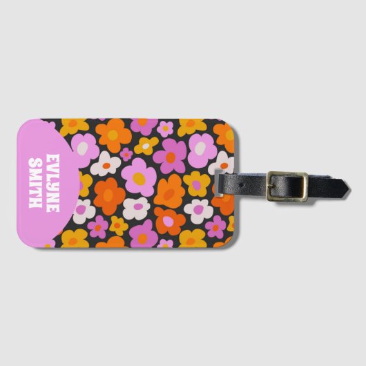 エレガントレトロピカラフルンクモダンGroovyフローラ ラゲッジタグ (正面横)