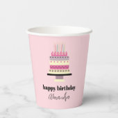 エレガントレトロピンクガーリーお誕生日ケーキ 紙コップ (裏面)