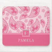エレガントレトロピンクペイズリー模様モノグラム マウスパッド (正面)