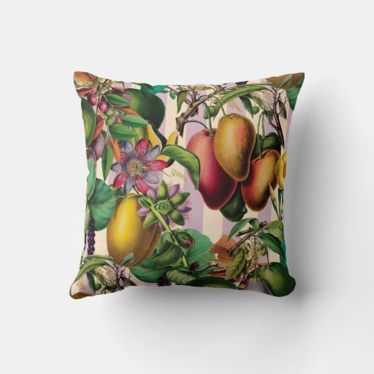 エレガントレトロフルーツと花が大きな熱帯はっきりした気候 クッション (裏面)
