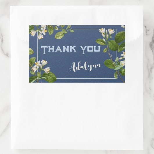 エレガントレトロフローラ名前をカスタムする文字ギフトブルー 長方形シール (バッグ)