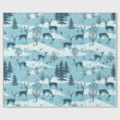 エレガントレトロブルーウッドランドディアー ラッピングペーパー (フラット)