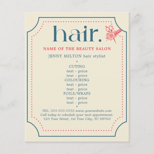 エレガントレトロブルーゴールデンはさみヘアメニュー チラシ (正面)