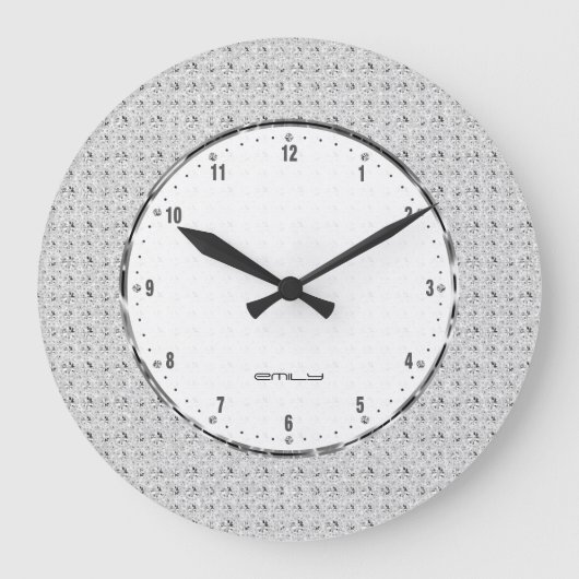エレガントレトロホワイトグリッターとスパークル2 ラージ壁時計 (正面)