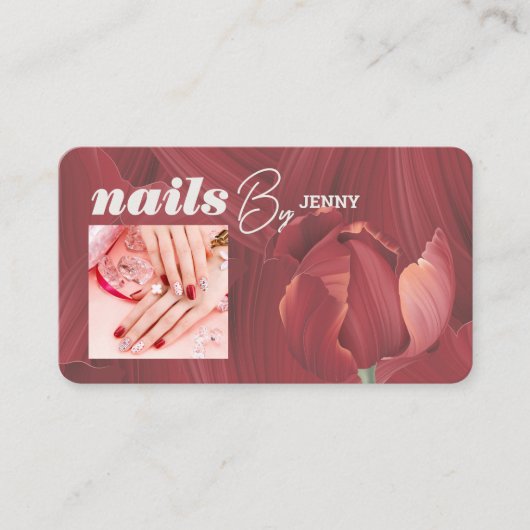 エレガントレトロレッドスタイリッシュ抽象芸術爪、 ネイルアーティスト 名刺 (正面)