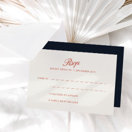 エレガントレトロレッド&深いブルーブラックRSVPカード 出欠カード