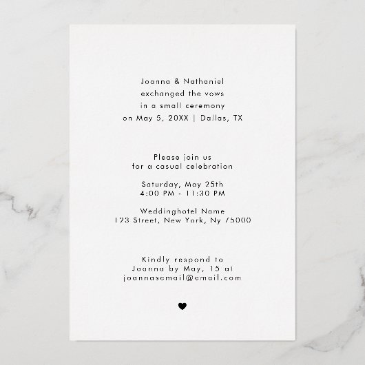 エレガントレトロ台本の駆け落ち実在 箔招待状 (裏面)