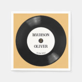 エレガントレトロ白黒ビニール結婚レコード スタンダードカクテルナプキン (正面)