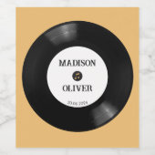 エレガントレトロ白黒ビニール結婚レコード ワインラベル (シングルラベル)