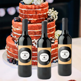 エレガントレトロ白黒ビニール結婚レコード ワインラベル