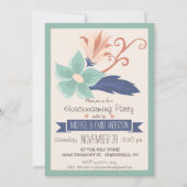 エレガントレトロ花;フローラ引っ越し祝いパーティーパーティー 招待状 (正面)