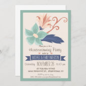 エレガントレトロ花;フローラ引っ越し祝いパーティーパーティー 招待状 (正面/裏面)