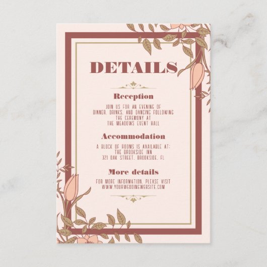 エレガントレトロ赤面フローラ結婚のエンクロージャカード エンクロージャーカード (正面)