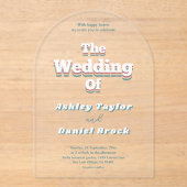 エレガントレトロ70s Groovyスタイリッシュのモダン結婚s アクリル招待状 (正面)