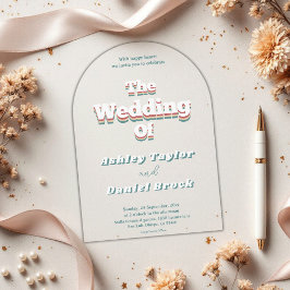 エレガントレトロ70s Groovyスタイリッシュのモダン結婚s アクリル招待状