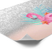 エレガントレンディーピンクフラミンゴシルバーグリッター ポスター (角)