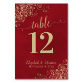 エレガントレースのよう金ゴールド書道クリムゾンレッド結婚ズ テーブルナンバー (正面)