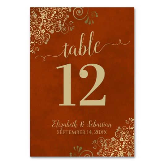 エレガントレースのよう金ゴールド書道ラストオレン結婚ジュ テーブルナンバー (正面)