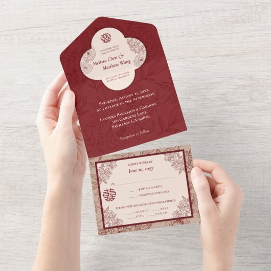 エレガントレースフローラ中国の結婚の オールインワン招待状 (貼ってはがせる)