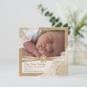 エレガントレースon burlap photo baby girl誕生 案内状 (スタンド正面)