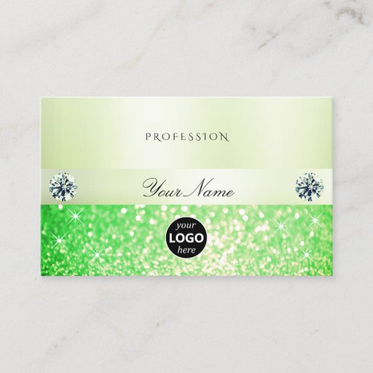 エレガントロきらめくゴ付き草の緑のグリッター 名刺 (正面)