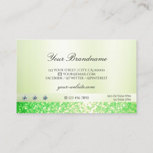 エレガントロきらめくゴ付き草の緑のグリッター 名刺 (裏面)