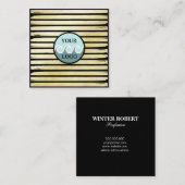 エレガントロカスタムストライプのゴ黒金ゴールド箔絵を描 スクエア名刺 (正面/裏面)