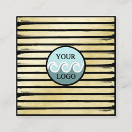 エレガントロカスタムストライプのゴ黒金ゴールド箔絵を描 スクエア名刺