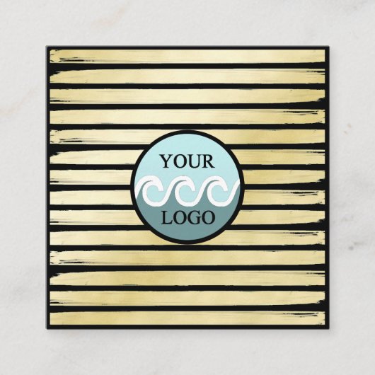エレガントロカスタムストライプのゴ黒金ゴールド箔絵を描 スクエア名刺 (正面)