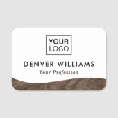 エレガントロゴ茶色の木目の波を白縁どに追加 名札 (正面)