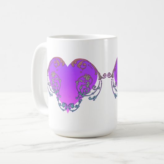 エレガントロマンチックな紫のハート コーヒーマグカップ (正面左)