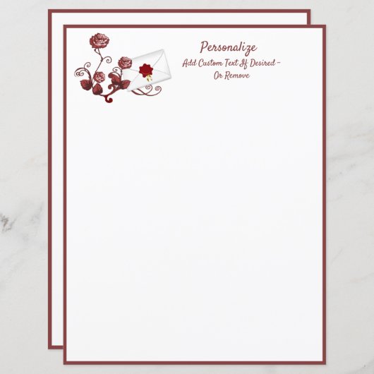 & エレガントロマンチックな赤いローズつる植物レター (正面/裏面)