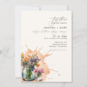 エレガントワイルドフラワーズメイソンJAR QRコー結婚ド 招待状 (正面)