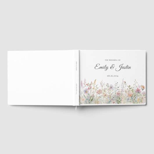 エレガントワイルドフラワーフローラウォーター結婚カラー ゲストブック (全面)
