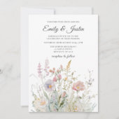 エレガントワイルドフラワーフローラウォーター結婚カラー 招待状 (正面)