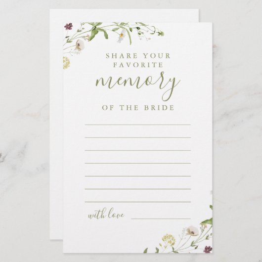 エレガントワイルドフラワー共有記憶ブライダルシャワー (正面/裏面)