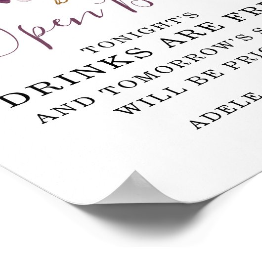 エレガントワイン金ゴールドフローラオープンバー標識 ポスター (角)