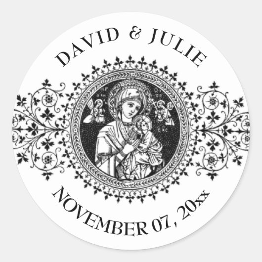エレガントヴァージンクラシックメアリーイエス白黒 ラウンドシール (正面)