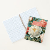エレガントヴィンテージかわいらしフローラホワイトピーチ牡丹 ノートブック (内部)