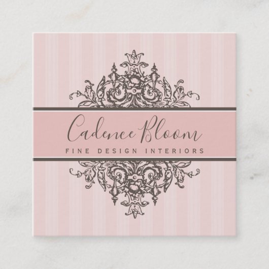 エレガントヴィンテージかわいらしルネッサンスピンク スクエア名刺 (正面)