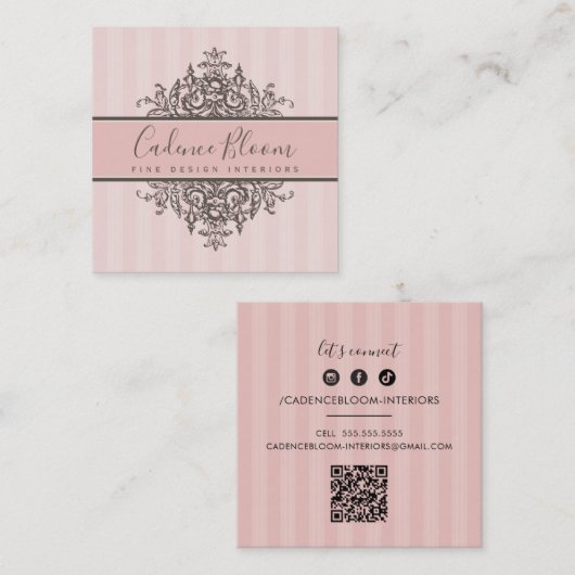 エレガントヴィンテージかわいらしルネッサンスピンク スクエア名刺 (正面/裏面)