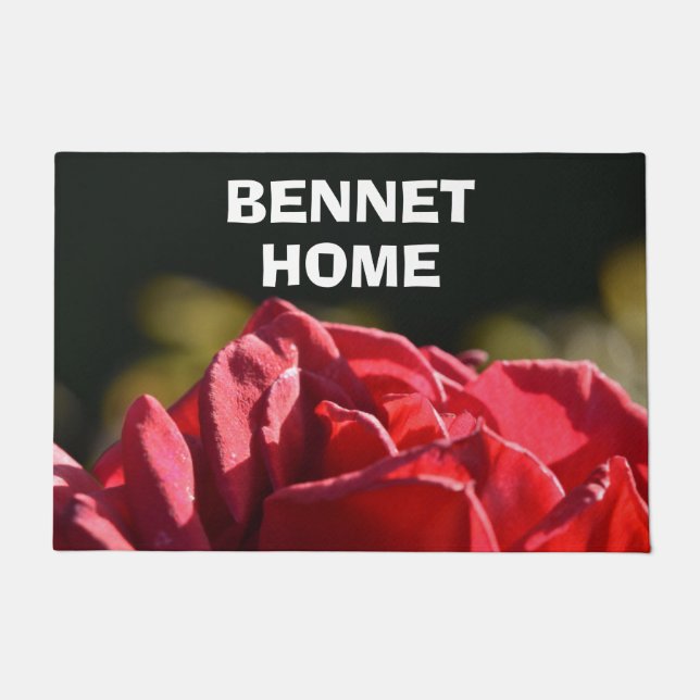 エレガントヴィンテージかわいらしレッドローズファミリーラージ ドアマット (正面)