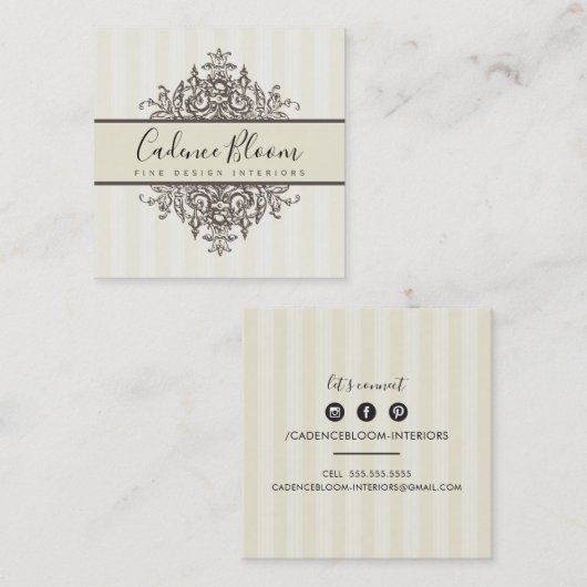 エレガントヴィンテージかわいらし美しいルネッサンスアイボリー スクエア名刺 (正面/裏面)